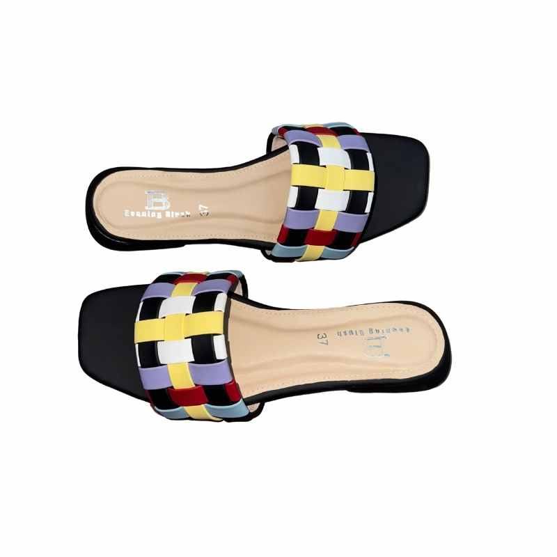 Trendy Multicolor Woven Strap Slip-On Sandals