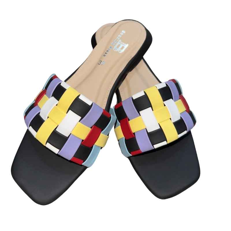 Trendy Multicolor Woven Strap Slip-On Sandals