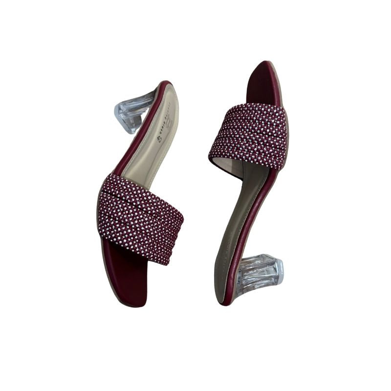 Elegant Maroon Embellished Heels with Transparent Block