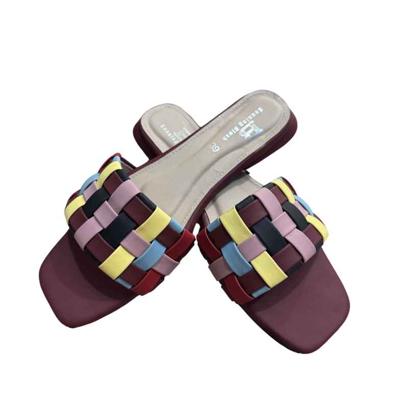 Maroon Woven Slip-On Sandals