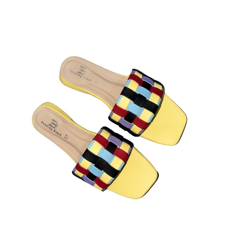 Vibrant Yellow Multicolor Woven Slip-On Sandals